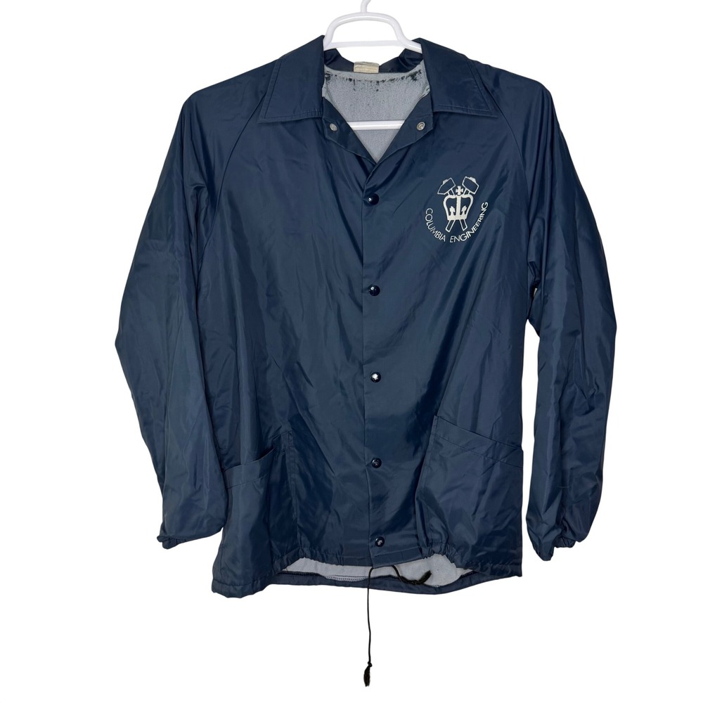 VTG Columbia Engineering Coaches Jacket Men Large Navy Blue USA Made Collegiate
